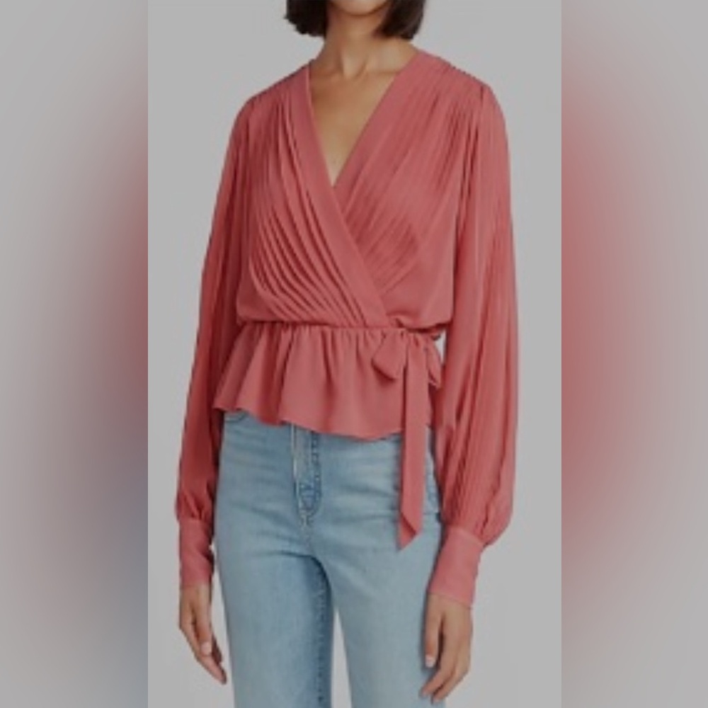 Express Pleated Wrap Front Side Tie Peplum Top